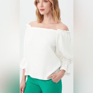 Trina Turk Antu Off Shoulder Top in White Womens XL with Ruffle Sleeves